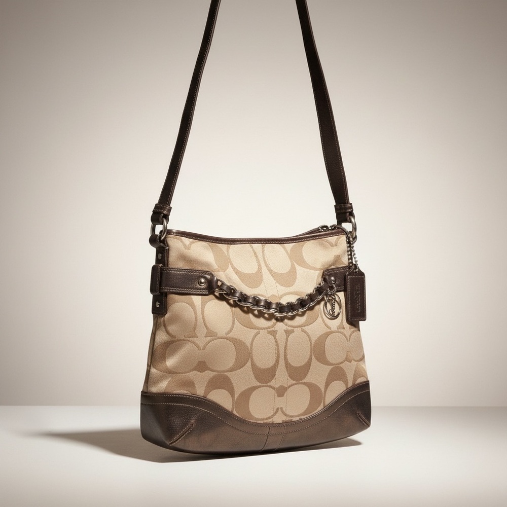 Coach Signature Tan and Brown Crossbody Bag